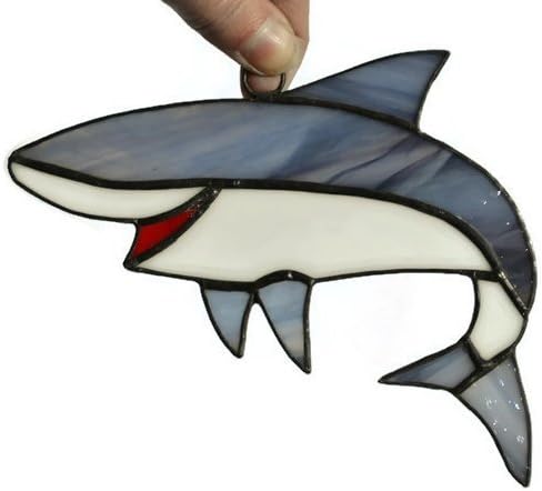 Stained Glass Shark Suncatcher for Window Hanging or Wall Decor, Beach Decoration for Home or Garden