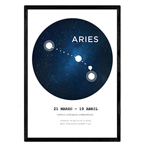 Nacnic Posterted with the constellation Aries. Poster with zodiac symbol in A4 size and white background
