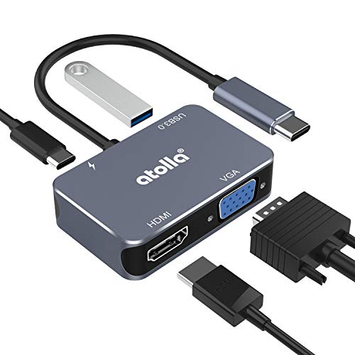 Atolla USB-C-Hub, Adapter USB C auf HDMI UHD mit HDMI-Anschluss 4K @ 30 Hz + VGA 1080P + USB 3.0 + PD 60 W für MacBook air/MacBook Pro 2019/2018 und USB Typ C Peripheriegeräte..