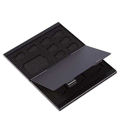 Custodia in alluminio a 12 slot per Micro SD Card e TF Card Memory Card Holder, 3.66 "x 2.36" x 0.39 "(Nero)