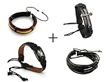 SWS 1Pack (4Pcs) Leather Cuff Bracelet Surfer Wrap Tribal Punk + Multilayer Jesus + Reggae + Constellation 12 Zodiac Sign Logo Charms Fashion Great Gift Adjustable Size Genuine Handmade Hand Wear