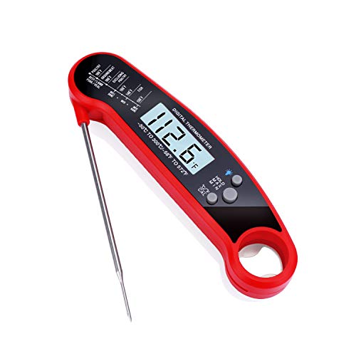Freehawk Instant Read Meat Thermometer, Digital Food Thermometer With Backlight & Calibration, Waterpoof With Long Probe/Internal Magnet/Bottle Opener For Food Candy Milk Tea BBQ Cooking(Red)