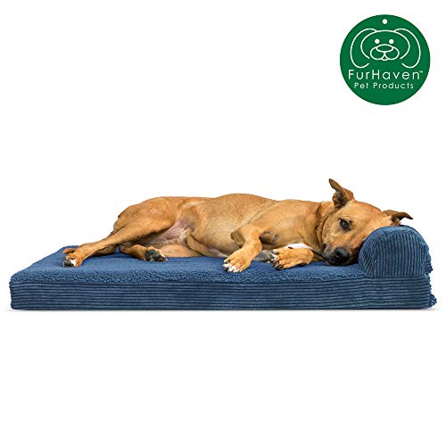 Furhaven Pet Dog Bed | Deluxe Orthopedic Faux Fleece & Corduroy Chaise Lounge Living Room Couch Pet Bed w/ Removable Cover for Dogs & Cats, Navy, Large
