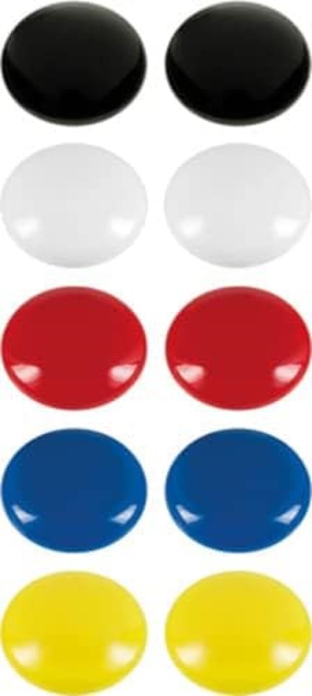 Westcott E-10814 00 Adhesive Magnets 25 mm Round 2 x White/Black/Red/Blue/Yellow Pack of 10
