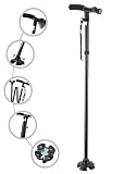 My Cane  Pivoting Quad Base, Folding Cane with Adjustable led light and cushion handle