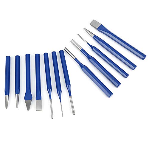 Aufee Punch and Chisel Set, 12PCS Punch Set Chrome-Vanadium Steel Tool for Marking Soft Metal, Leather, Etc