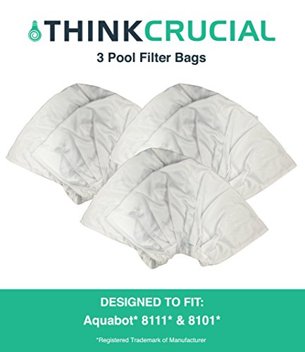 Think Crucial 3 Replacements for Aquabot Pool Filter Bag Fits 8111 & 8101, Maximum Durability, 7.9" x 7.9" x 1.1", Washable & Reusable, by