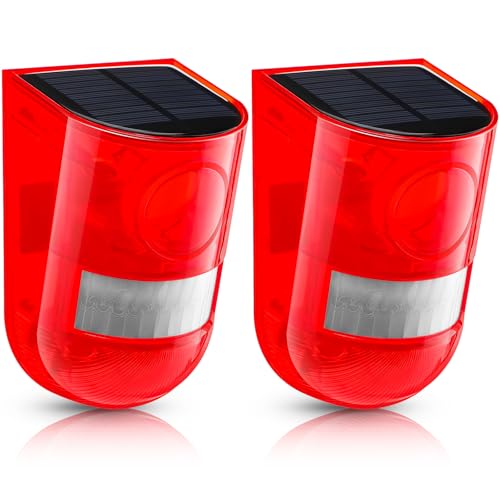 Qualirey 8 Pack Solar Sound and Light Alarm Motion Sensor 129db Outdoor Security Siren Waterproof Motion Activated Detector Alarm 6 LEDs Flash Warning Strobe System for Home, Farm (Red)