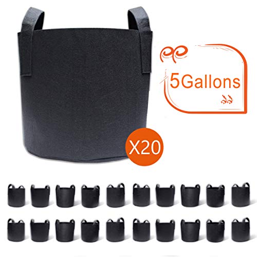 Gardzen 20-Pack 5 Gallon Grow Bags, Aeration Fabric Pots with Handles