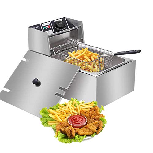 Electric Deep Fryer, Commercial Countertop Deep Fryer with Basket Stainless Steel 6L French Fry Restaurant Home Kitchen, 110V/2500W Max - Thumbnail 3