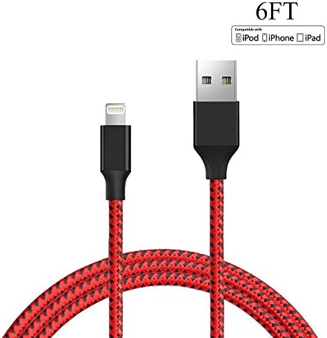 Lightning Cable,Chouqing iPhone Charger 6FT to USB Charger Cord Nylon Braided Charging Cable for iPhone X 8 8Plus 7 7Plus 6s 6sPlus 6 6Plus SE 5 5s 5c iPad iPod &amp; More (Black&amp;Red)