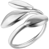 Minimalist Leaf Statement Wrap Ring Stainless Steel Leaves Adjustable Open Knuckle Finger Bands Love Endless Promise Rings Trendy Jewelry Gifts for Women Girls Men Unisex