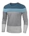 HEMOON Men's Basic Knit Crewneck Color Block Long Sleeve T-Shirt Top Blue L