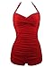 Fashion Womens Vintage Athletic Swimsuits Push Up Tummy Control One Piece Plus Bathing Suit Boyshort Swimwear Vintage Red XL (US:6-8)