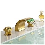Rozin Gold Polished Waterfall Widespread Bathroom Basin Faucet with LED Light