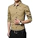 LOCALMODE Men's Military Slim Fit Dress Shirt Casual Long Sleeve Button Down Dress Shirts Khaki M