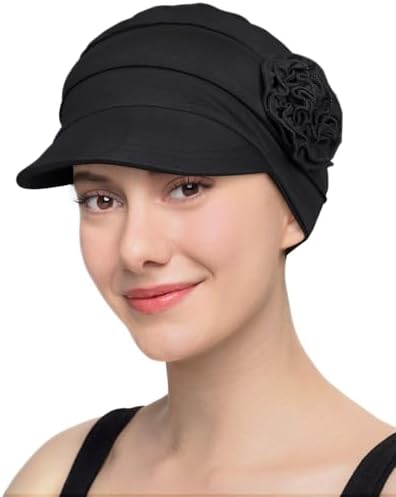 Newsboy Cap Chemo Headwear Tweed Corduroy Chenille Hat Ladies Head Covering Sun Newsboy Cap for Women Cancer Headwear Chemo Hat Black Cabbie  main image 3