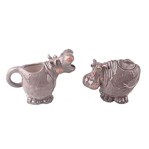 Blue Sky Ceramic 6.5″ x 3.5″ x 5.25″ and 5.5″ x 3.5″ x 4.25″ Hippo Creamer and Sugar Bowl, Medium, Multi