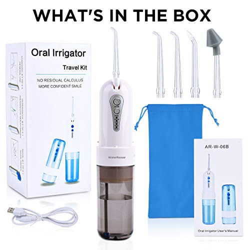 Water Flosser Cordless Oral Irrigator, Rechargeable Portable Dental Water Jet Flosser Teeth Cleaner with 5 Flosser Tips and 4 Flossing Modes, Travel and Home Water Dental Flosser