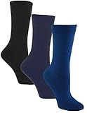 Diabetic Socks | Womens Black/Navy/Blue Crew Assorted 3 Pack | Seamless Toe | Non-Binding Top | Sock Size 9-11 | Improve Foot Health Comfort Circulation for Diabetes, Varicose Veins, Maternity