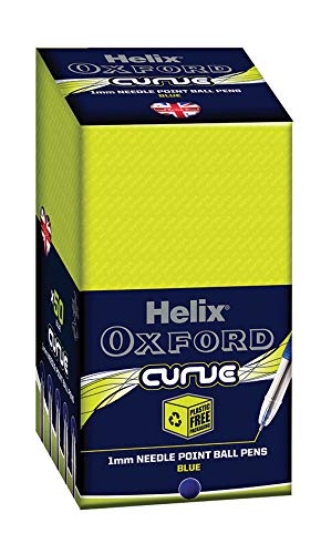 Helix Oxford Curve Ballpoint Pen - 1.0mm Needle Point Nib - Blue Ink - Pack of 50