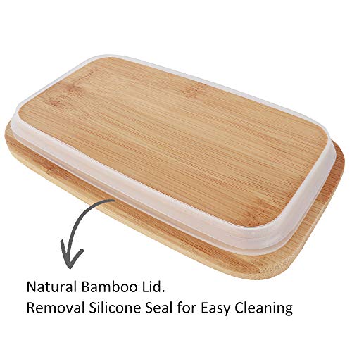 SZUAH Porcelain Butter Dish,Large Butter Keeper Container with Natural Bamboo Lid & Seal Ring(500ml). - Thumbnail 3
