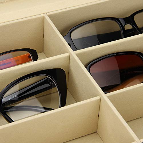 Mochiglory PU Leather 12 Slots Eyeglass Storage Sunglass Glasses Display Lockable Case Organizer