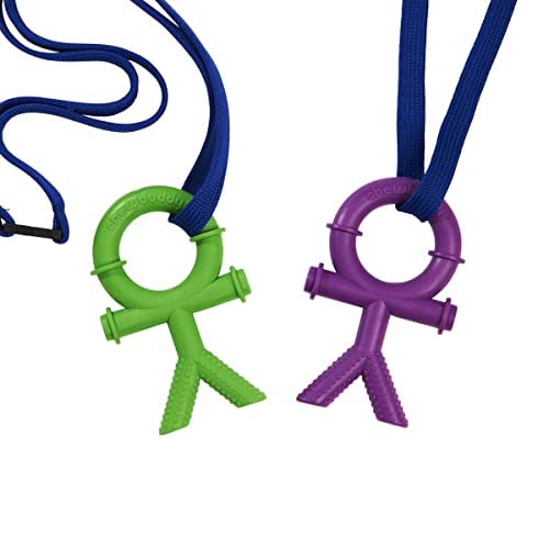 Sensory Direct Chewbuddy Stickman & Lanyard - Pack of 2, Sensory Toy for a Fidget, Chew or Teething Aid | for Kids, Adults, Autism, ADHD, ASD, SPD, Oral Motor or Anxiety Needs | Purple & Green