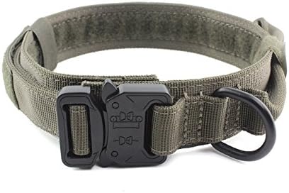 YOUNGSTER AGE K9 Tactical Dog Collar Adjustable &amp; Durable Metal Buckle 1.5inch Width Army Grade Nylon Material Military Training Dog Collar(M, RANGER GREEN)