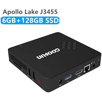 COOFUN Desktop Mini PC Intel Apollo Lake Celeron J3455 Processor (up to 2.3GHz),6G DDR3/SSD 128GB Windows 10 Pro HDMI&VGA Display 2.4G+5G Dual WiFi USB 3.0/BT 4.2 Support Linux, WOL and PXE Boot