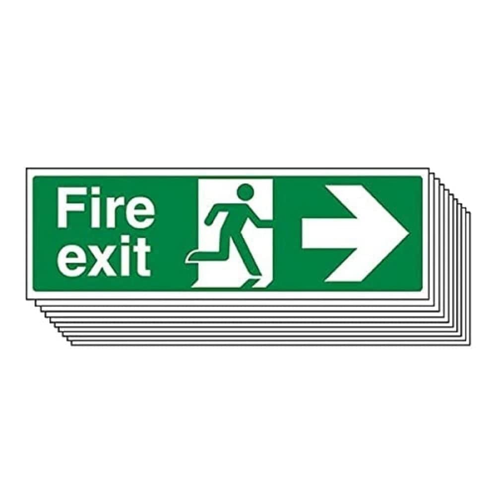 V Safety Fire Exit - Fire Exit Arrow Right - 450 x 150mm - Pack of 10