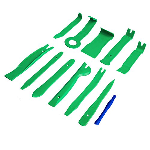 Shmbada Auto Door Panel Trim Removal Tools Kit Audio Plastic Opening Pry Tool Set for Car Green With Wire Embed Tool (12pcs)