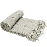 ARTBECK Knitted Throw Blanket with Tassels Stripe Knit Woven Throw Blanket Cable Fringe Knit Blankets (Grey, 50 X 60 Inch)