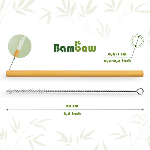 Reusable Bamboo Drinking Straws | BPA free | Ecological Alternative to Plastic straws | Strong & Durable Bamboo multi-usage straw | 12 Straws | 8.7 Inch | Bambaw
