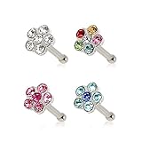 18G 316L Surgical Steel Bone Nose Ring with Multi Gem Flower Top (SOLD INDIVIDUALLY) (Rainbow)