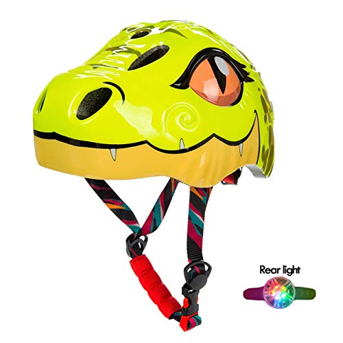 Natuway Toddler Kids Dinosaur Bike Helmet 26yr Boy Girl with Taillight