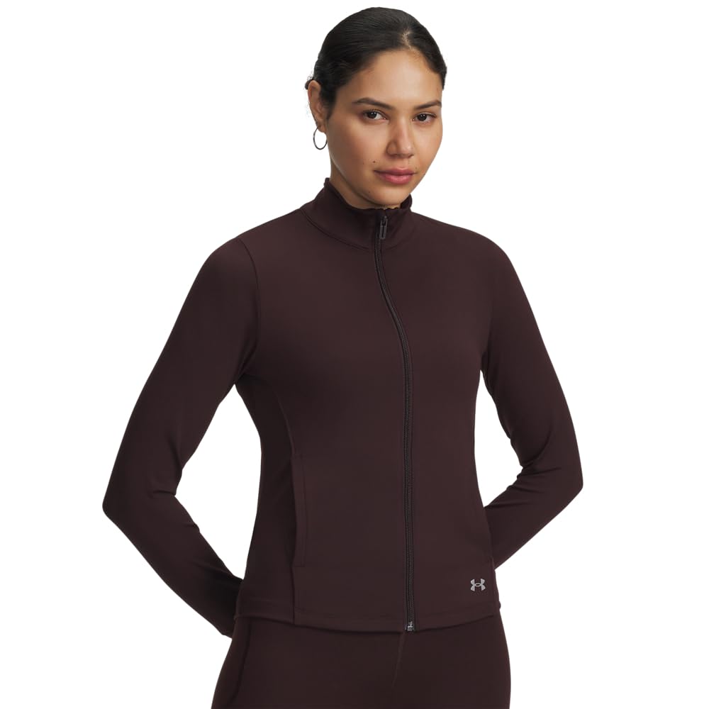 Under Armour Women’s Movement Full Zip Jacket, (227) Brown Obsidian / / Metallic Silver, Medium