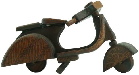 Hand-crafted Wooden Miniature Vintage Scooter with Batik Motive, Vespa (Scale 1:7)