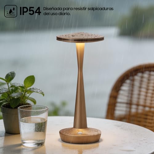 HYMZP Rechargeable 6000mAh Wireless LED Table Lamp, 3 Colour Temperatures and Continuous Touch Dimming, IP54 Waterproof, Modern Design with Memory, for Indoor and Outdoor (2 x Bronze)