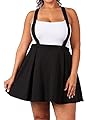JXG-Women Casual Solid Braces Suspender Flared Pleated Plus Size Skirt