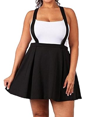 JXG-Women Casual Solid Braces Suspender Flared Pleated Plus Size Skirt