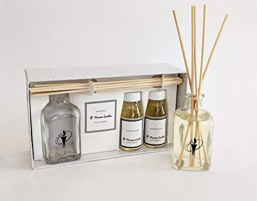 Maxime Candles Glass Bottle Reed Diffuser with Aroma Oil (4.5 cm x 4.5 cm x 20 cm, Clear, MR189/GR2/Lavender)