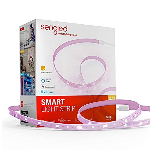 Sengled Smart Zigbee Multicolor Light Strip, 2M (6.56ft) Base Kit, Hub Required, Also Works with Alexa & Google Assistant, RGBW, Extendable, High Brightness, 1400Lumens (E1G-G8E)