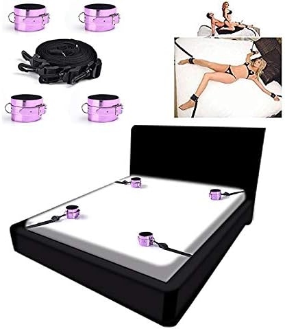 Xmoper-Adult Restraints Romantic Tool for Bed Adjustable Straps Kit Set with Wrist and Ankle Cuffs for Women Men and Couple (Purple)