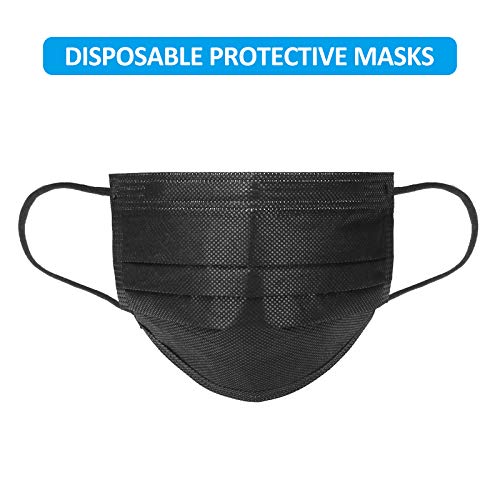 Disposable Face Mask 3-Layer Breathable Earloop Safety Masks Black 50 Pack/Box