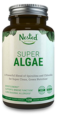 SUPER ALGAE 500mg | 50/50 Organic Spirulina + Chlorella Powder | 120 Vegan Capsules | Antioxidant Superfood, Body Cleanse & Gut Health Booster | 100% Non GMO Pills | Blue Green Algae Blend Supplement