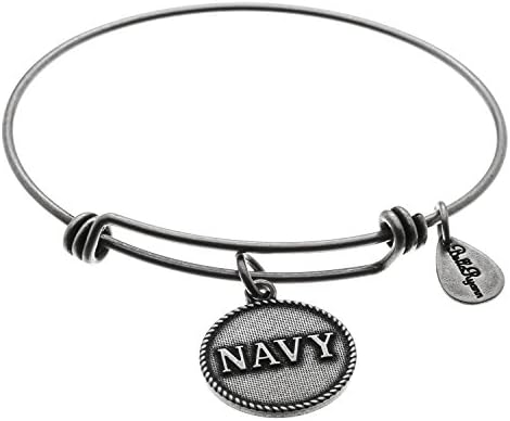 Bella Ryann Adjustable Expandable Silvertone Wire Bangle Bracelet With Pendant Charm Stamped Navy