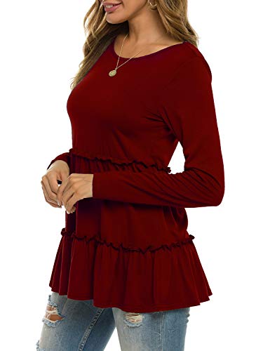 Sweetnight Womens Long Sleeve Babydoll Tunic Tops Loose Fitting Shirts Blouses Wine Red M