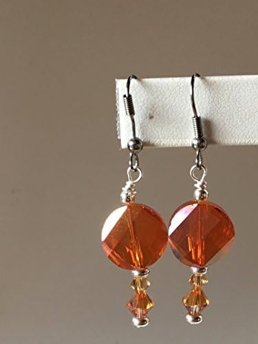 Swarovski Modern Round Cut Crystal Twist Drops - Persimon Orange - Silver or Copper - Swarovski Bi Cones - French Hook Ear-wires - 40mm Drop