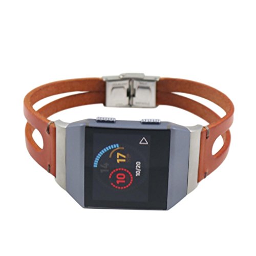 Lisin Leather Band For Fitbit Ionic,Replacement Leather Wristband Band Strap Bracelet (Brown) - Thumbnail 3